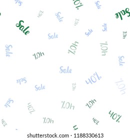 Light Blue, Green vector seamless background with 40 % signs of sales. Colored words of sales with gradient on white background. Backdrop for super sales on Black Friday.