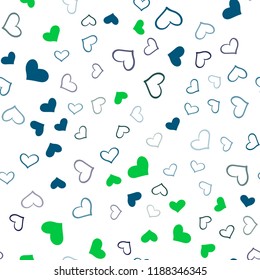Light Blue, Green vector seamless pattern with colorful hearts. Glitter abstract illustration with colorful hearts in romantic style. Beautiful design for your business advert of anniversary.