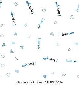 Light Blue, Green vector seamless texture with lovely hearts. Glitter abstract illustration with colorful hearts in romantic style. Design for ad, poster, banner of Valentine Day.