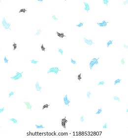 Light Blue, Green vector seamless elegant pattern with leaves. A vague abstract illustration with leaves in doodles style. Pattern for design of fabric, wallpapers.