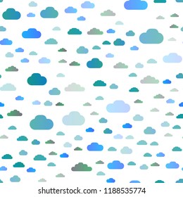 Light Blue, Green vector seamless texture with cloudy sky. Beautiful illustration with colorful sky, clouds. Pattern for design of fabric, wallpapers.