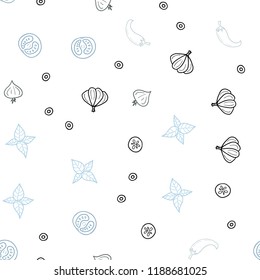 Light Blue, Green vector seamless cover with cuisine gourmet. Beautiful colored illustration with food in doodle style. Design for ad, poster, banner of cafes or restaurants.