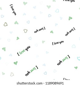 Light Blue, Green vector seamless background with hearts. Hearts on blurred abstract background with colorful gradient. Pattern can be used for valentine's ad, booklets.