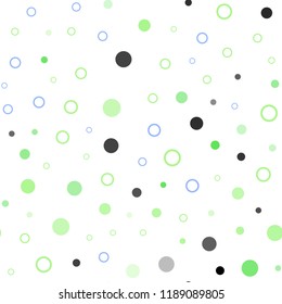 Light Blue, Green vector seamless backdrop with dots. Illustration with set of shining colorful abstract circles. Pattern for design of window blinds, curtains.