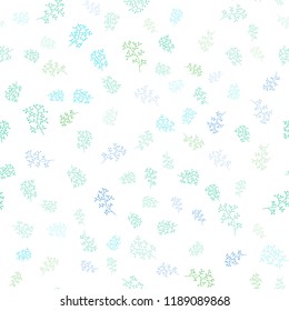 Light Blue, Green vector seamless doodle background with leaves, branches. Leaves, branches in natural style on white background. Pattern for trendy fabric, wallpapers.
