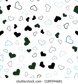 Light Blue, Green vector seamless texture with lovely hearts. Decorative shining illustration with hearts on abstract template. Template for Valentine's greeting postcards.