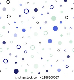 Light Blue, Green vector seamless pattern with spheres. Blurred decorative design in abstract style with bubbles. Pattern for trendy fabric, wallpapers.