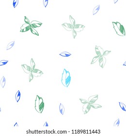 Light Blue, Green vector seamless elegant template with leaves. New colorful illustration in doodle style with leaves. Pattern for design of fabric, wallpapers.
