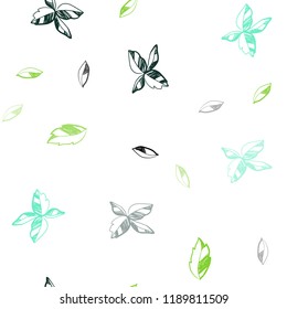 Light Blue, Green vector seamless abstract background with leaves. Sketchy doodles with leaves on blurred background. Template for business cards, websites.