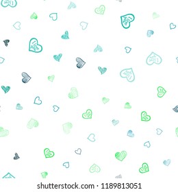 Light Blue, Green vector seamless pattern with colorful hearts. Hearts on blurred abstract background with colorful gradient. Pattern can be used for valentine's ad, booklets.
