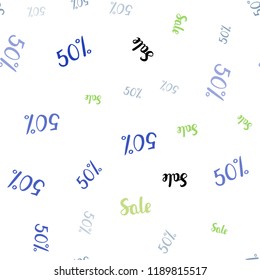 Light Blue, Green vector seamless background with 50 % signs of sales. Gradient illustration with discount signs on white backdrop. Backdrop for ads, leaflets of Black Friday.