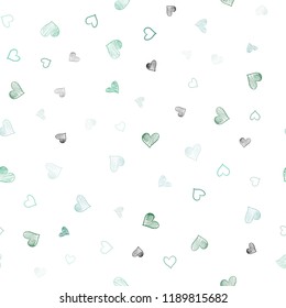 Light Blue, Green vector seamless template with doodle hearts. Decorative shining illustration with hearts on abstract template. Pattern can be used for valentine's ad, booklets.