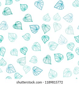 Light Blue, Green vector seamless elegant pattern with leaves. An elegant bright illustration with leaves in Natural style. Design for textile, fabric, wallpapers.
