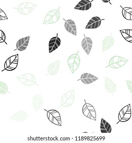 Light Blue, Green vector seamless doodle background with leaves. leaves on blurred abstract background with gradient. Pattern for design of fabric, wallpapers.