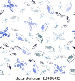 Light Blue, Green vector seamless doodle layout with leaves. Colorful abstract illustration with leaves in doodle style. Design for textile, fabric, wallpapers.