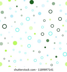 Light Blue, Green vector seamless background with bubbles. Glitter abstract illustration with blurred drops of rain. Pattern for design of window blinds, curtains.