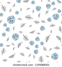 Light Blue, Green vector seamless doodle pattern with leaves, flowers. Illustration with doodles on abstract template. Pattern for design of window blinds, curtains.