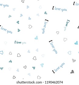 Light Blue, Green vector seamless pattern with colorful hearts. Hearts on blurred abstract background with colorful gradient. Template for Valentine's greeting postcards.