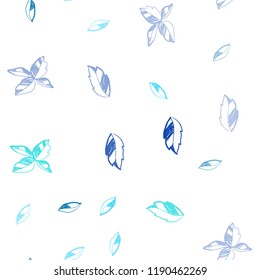 Light Blue, Green vector seamless natural artwork with leaves. Blurred decorative design in Indian style with leaves. Trendy design for wallpaper, fabric makers.