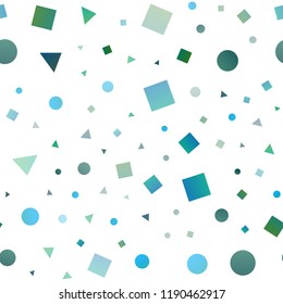 Light Blue, Green vector seamless cover in polygonal style with circles. Circles, lines, rhombus with colorful gradient. Pattern for design of fabric, wallpapers.