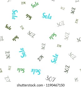 Light Blue, Green vector seamless template with 30% selling. Abstract illustration with colorful gradient symbols of sales. Backdrop for mega promotions, discounts.