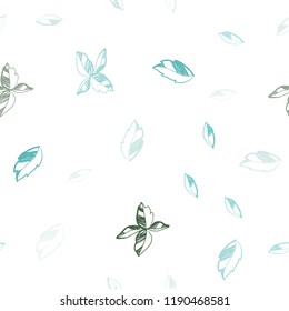 Light Blue, Green vector seamless elegant template with leaves. Colorful illustration in doodle style with leaves. Pattern for trendy fabric, wallpapers.