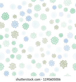 Light Blue, Green vector seamless pattern with christmas snowflakes. Shining colored illustration with snow in christmas style. Trendy design for wallpaper, fabric makers.