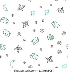 Light Blue, Green vector seamless layout with restaurant food. Fast Food on blurred abstract background with colorful gradient. Pattern for menu of cafes, bars, restaurants.