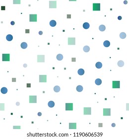Light Blue, Green vector seamless cover with circles, cubes. Colorful illustration with circles, squares in nature style. Pattern for trendy fabric, wallpapers.