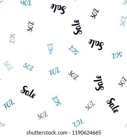 Light Blue, Green vector seamless pattern with 30, 40, 50 percentage signs. Gradient illustration with discount signs on white backdrop. Backdrop for mega promotions, discounts.