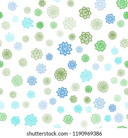 Light Blue, Green vector seamless template with ice snowflakes. Glitter abstract illustration with crystals of ice. Design for textile, fabric, wallpapers.