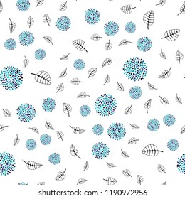 Light Blue, Green vector seamless natural artwork with leaves, flowers. Doodle with leaves, flowers in Origami style. Pattern for trendy fabric, wallpapers.