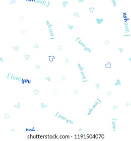 Light Blue, Green vector seamless texture with lovely hearts. Glitter abstract illustration with colorful hearts in romantic style. Pattern can be used for valentine's ad, booklets.