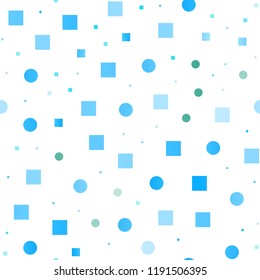 Light Blue, Green vector seamless background with circles, rectangles. Colorful illustration with circles, squares in nature style. Pattern for trendy fabric, wallpapers.