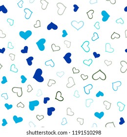 Light Blue, Green vector seamless texture with lovely hearts. Decorative shining illustration with hearts on abstract template. Beautiful design for your business advert of anniversary.