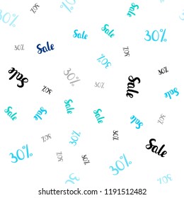 Light Blue, Green vector seamless cover with symbols of 30% sales. Colored words of sales with gradient on white background. Pattern for ads, posters, banners of sales.