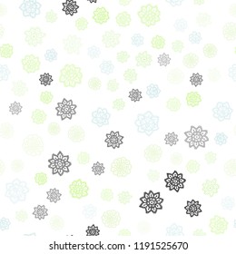 Light Blue, Green vector seamless layout with bright snowflakes. Glitter abstract illustration with crystals of ice. Template for business cards, websites.