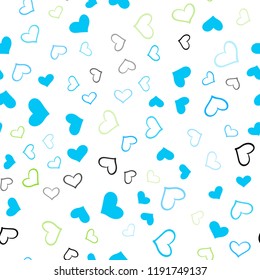 Light Blue, Green vector seamless layout with sweet hearts. Hearts on blurred abstract background with colorful gradient. Pattern can be used for valentine's ad, booklets.