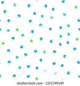 Light Blue, Green vector seamless pattern with coffee beans, cups. Gradient illustration with coffee beans, tea cups. Pattern for ads of breakfast, lunch, dinner.
