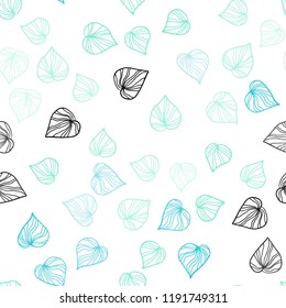 Light Blue, Green vector seamless doodle backdrop with leaves. leaves on elegant natural pattern with gradient. Trendy design for wallpaper, fabric makers.