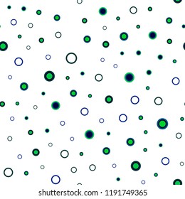 Light Blue, Green vector seamless backdrop with dots. Illustration with set of shining colorful abstract circles. Pattern for design of fabric, wallpapers.