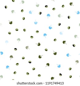 Light Blue, Green vector seamless cover with set of coffee beans. Decorative gradient design of coffee cups and beans. Pattern for menu of cafes and restaurants.