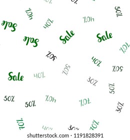 Light Blue, Green vector seamless layout with discount of 30%, 40%, 50%. Abstract illustration with colorful gradient symbols of sales. Backdrop for mega promotions, discounts.
