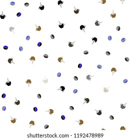 Light Blue, Green vector seamless background with coffee, beans. Gradient abstract collection of coffee cups and beans. Design for ad, poster, banner of cafes, restaurants.