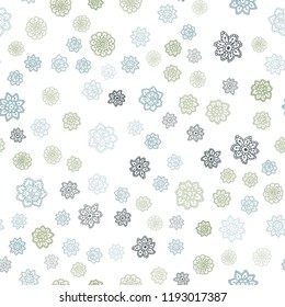 Light Blue, Green vector seamless layout with bright snowflakes. Blurred decorative design in xmas style with snow. Trendy design for wallpaper, fabric makers.