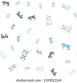 Light Blue, Green vector seamless template with 50% selling. Colored words of sales with gradient on white background. Backdrop for super sales on Black Friday.