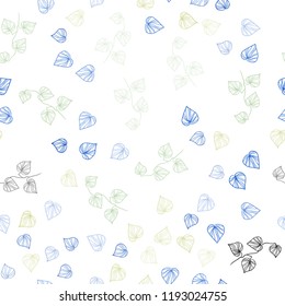 Light Blue, Green vector seamless natural artwork with leaves. Blurred decorative design in Indian style with leaves. Pattern for design of window blinds, curtains.