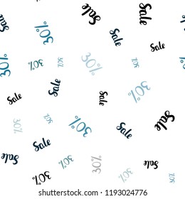 Light Blue, Green vector seamless template with 30% selling. Gradient illustration with discount signs on white backdrop. Backdrop for mega promotions, discounts.