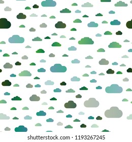 Light Blue, Green vector seamless pattern with clouds. Colorful illustration with abstract clouds. Design for textile, fabric, wallpapers.