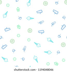 Light Blue, Green vector seamless texture with delicious snacks. Glitter abstract sketch with gourmet food. Doodle design for your business advert of cafes.